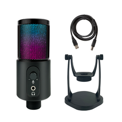 W112D USB Condenser Microphone For Gaming With Desktop Stand RGB Lighting